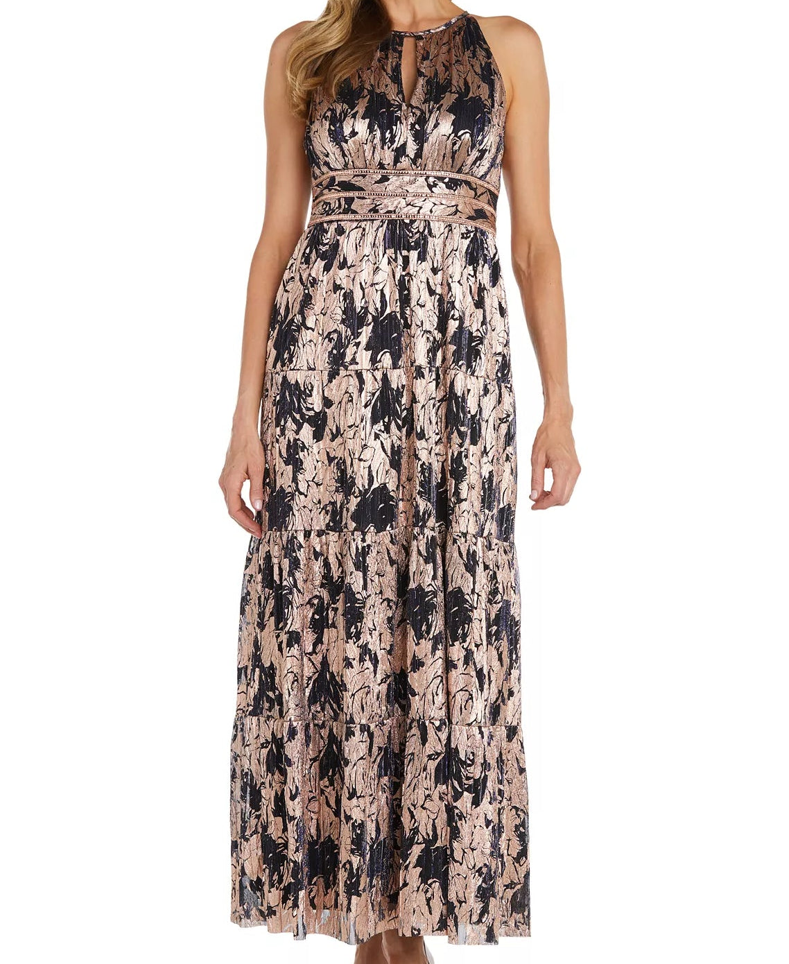 R&M Richards Women’s Multi Tiered Metallic Floral Halter Dress | R&M Richards in Lebanon