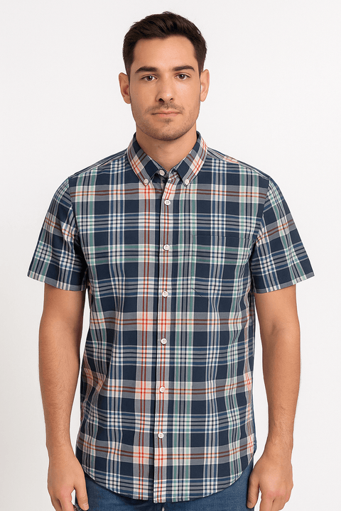 Club Room Men's Navy Blue Combo Nomad Classic-Fit Plaid Shirt ABF4798