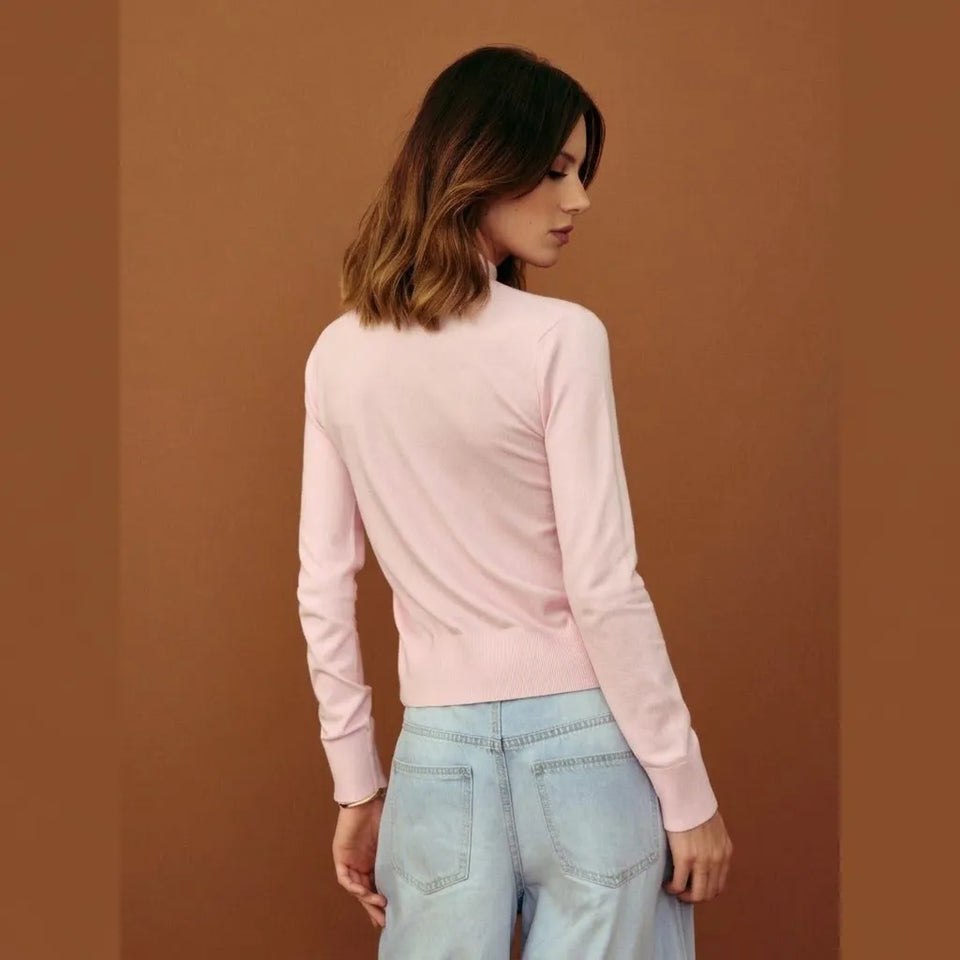 Sinsay Women's Light Pink Casual Tie neck Detailed Sweater