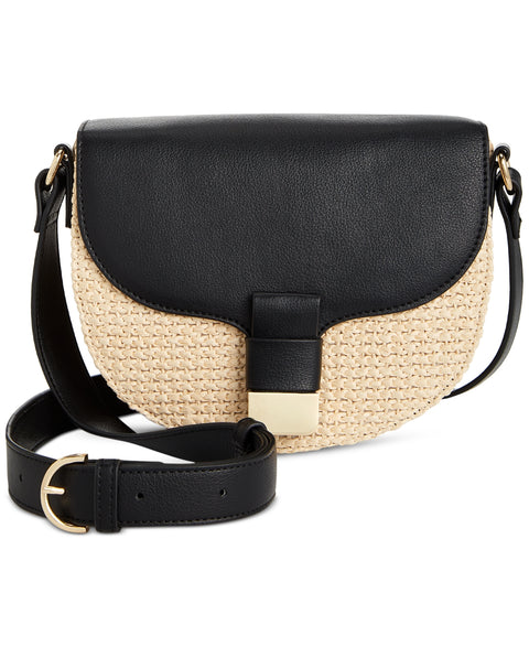 On 34th Women's Black & Beige Leather Holmme Small Straw Crossbody |On 34th In Lebanon