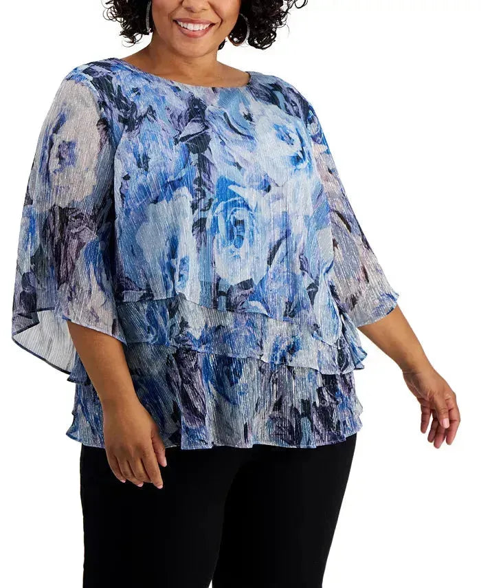 Alex Evenings Women's Multicolor Floral Print 3/4 Sleeve Blouse | Alex EveningsIn Lebanon