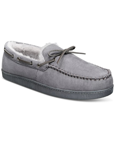 Club Room Men's Grey Faux-Suede Moccasin Slippers with Faux-Fur Lining | Club Room In Lebanon