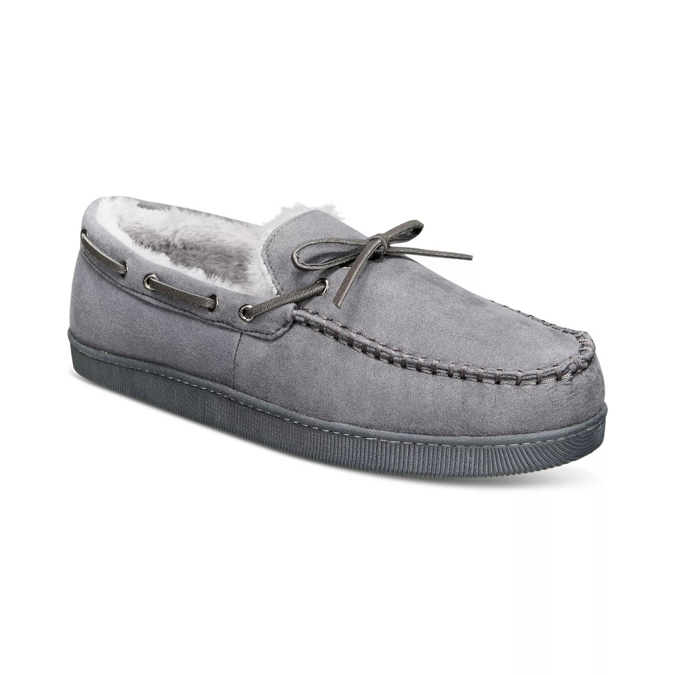 Club Room Men's Grey Faux-Suede Moccasin Slippers