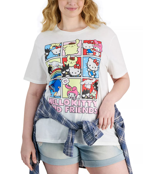 Love Tribe Women's White Trendy Plus Size Hello Kitty & Friends T-Shirt | Love Tribe In Lebanon