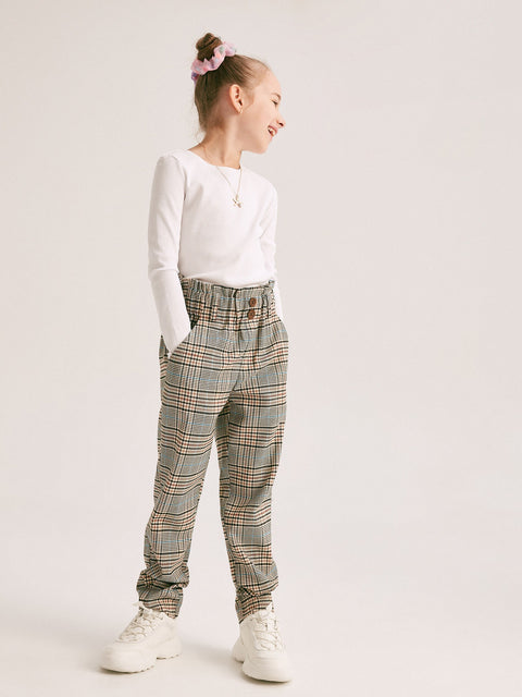Reserved Girl's Beige Checked Paperbag Trousers | Reserved In Lebanon