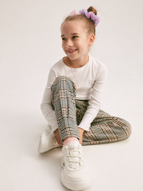 Reserved Girl's Beige Checked Paperbag Trousers | Reserved In Lebanon