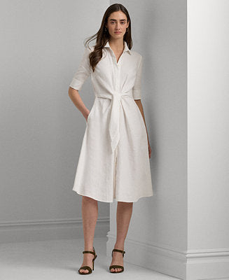 Lauren Ralph Lauren Linen Fit Flare Shirtdress White 8 ABF2875