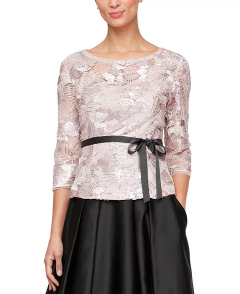 Alex Evenings Women's Light Purple Petite Sequined Soutache Blouse | Alex Evenings In Lebanon