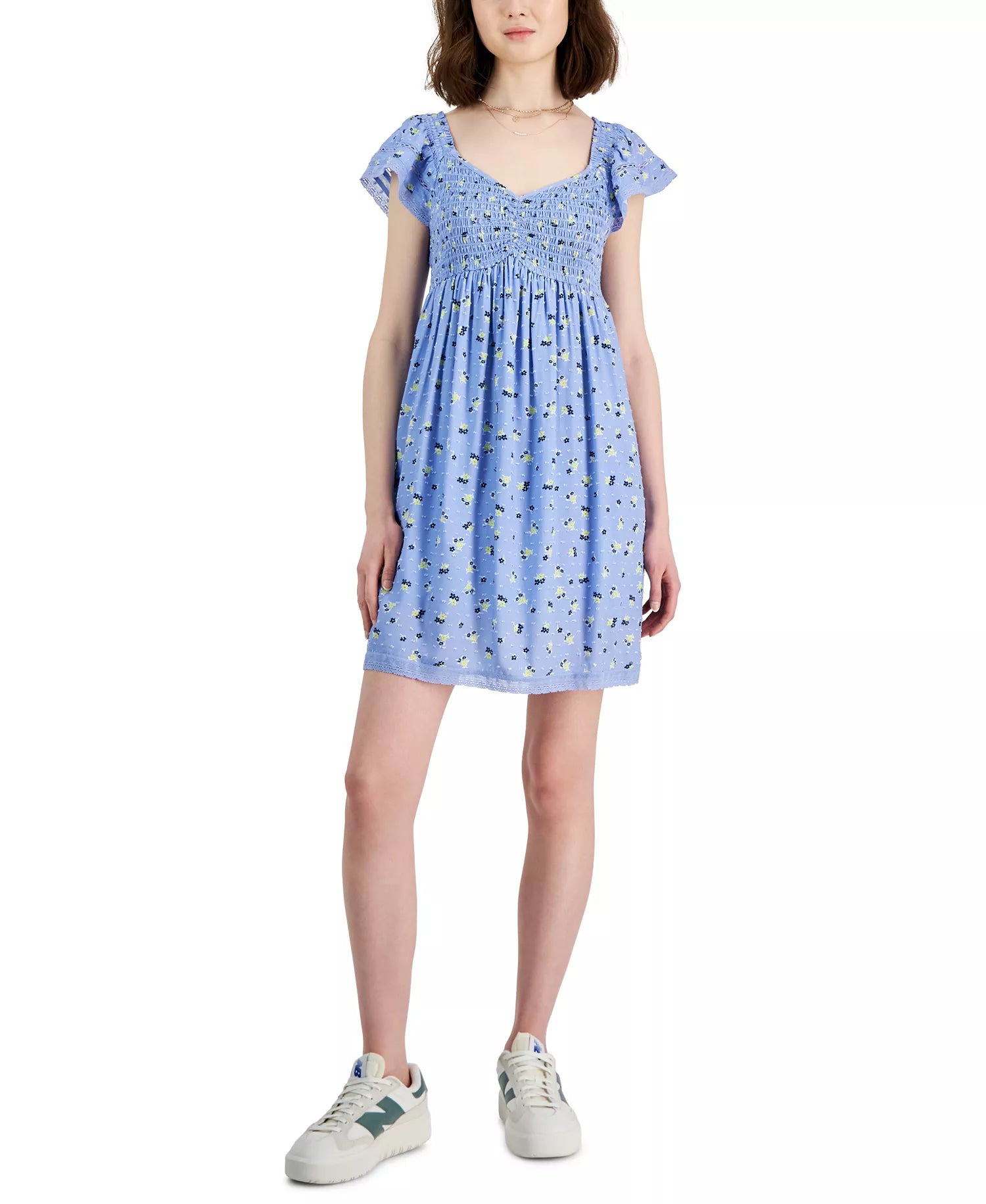 Self Esteem Women's Blue Smocked Flutter-Sleeve Mini Dress|Self Esteem In Lebanon