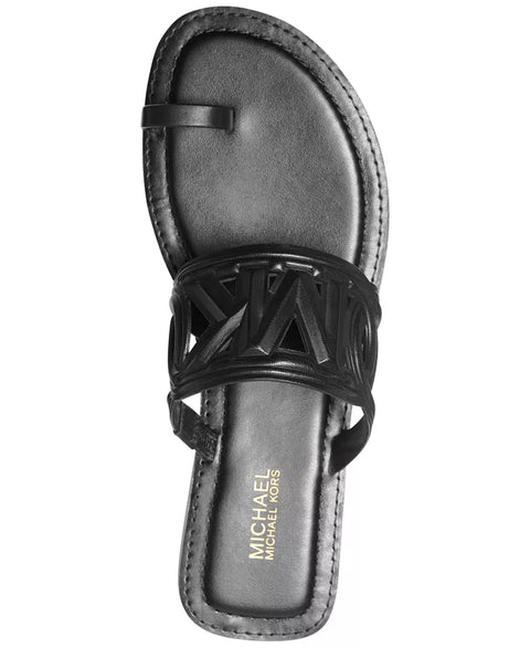Michael Kors Women's Black Alma Logo-Strap Flat Slippers |  Michael Kors In Lebanon