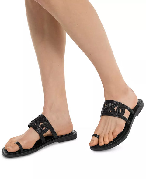 Michael Kors Women's Black Alma Logo-Strap Flat Slippers |  Michael Kors In Lebanon