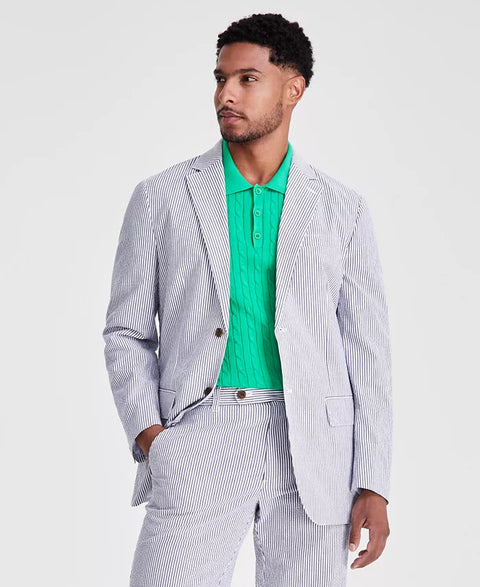 Club Room Men's White & Navy Striped Seersucker Blazer |Club Room In Lebanon