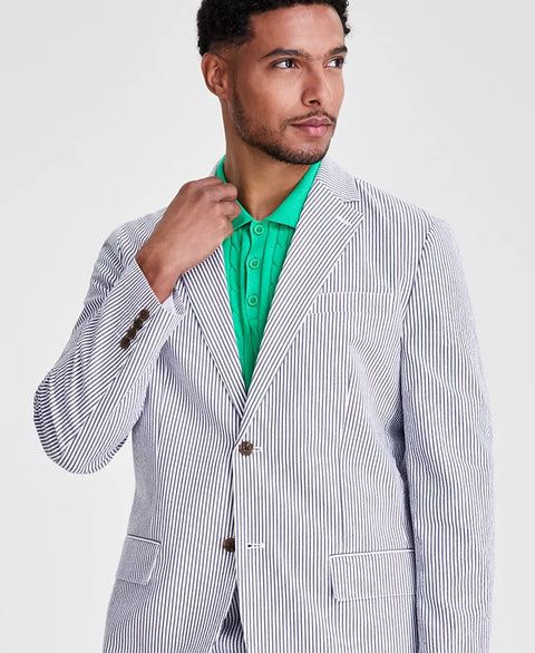 Club Room Men's White & Navy Striped Seersucker Blazer |Club Room In Lebanon