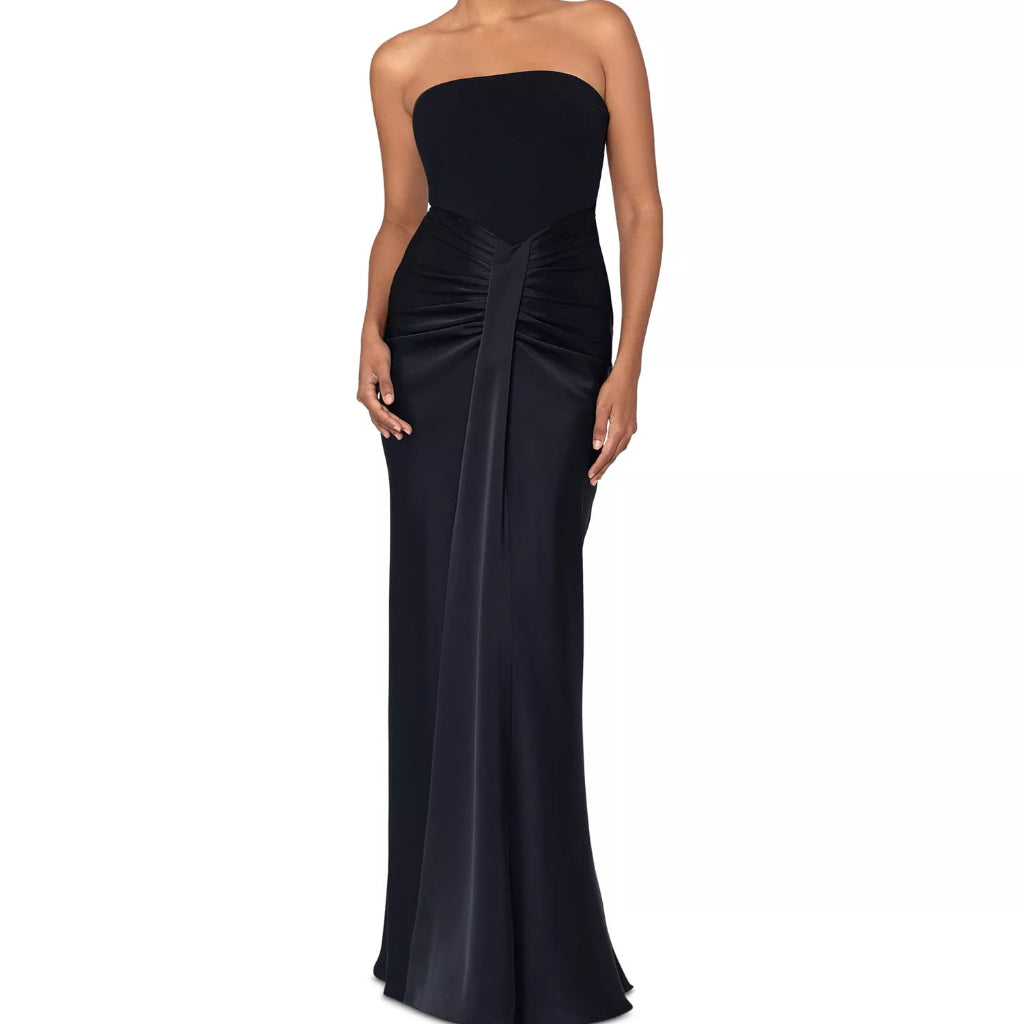 Betsy & Adam Women's Black Ruched Strapless Gown Dress