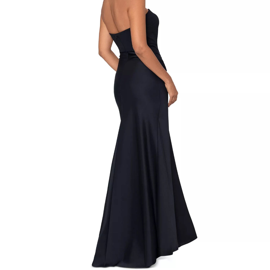 Betsy & Adam Women's Black Ruched Strapless Gown Dress