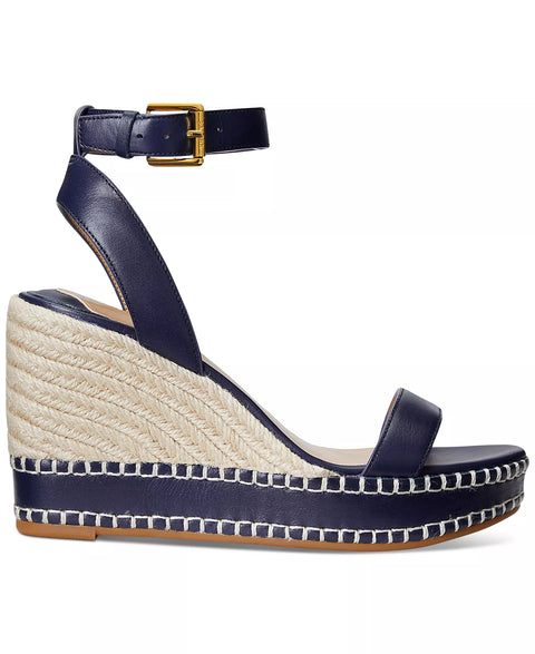 Lauren Ralph Lauren Women's Navy Hilarie Ankle-Strap Espadrille Platform Wedge Heeled Sandals | Lauren Ralph Lauren In Lebanon