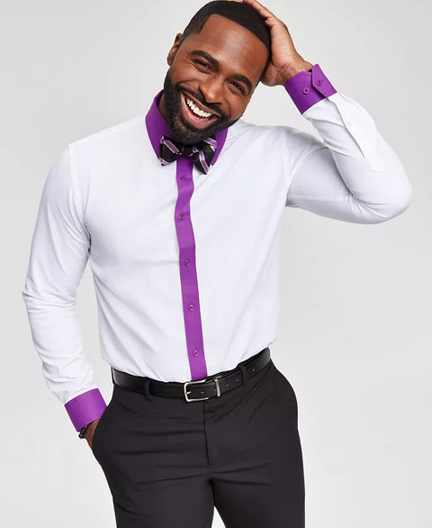 Tayion Collection Men's White & Violet Slim-Fit Long Sleeve Shirt | Tayion Collection In Lebanon