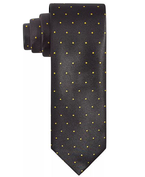 Black tie with gold polka dots on a white background