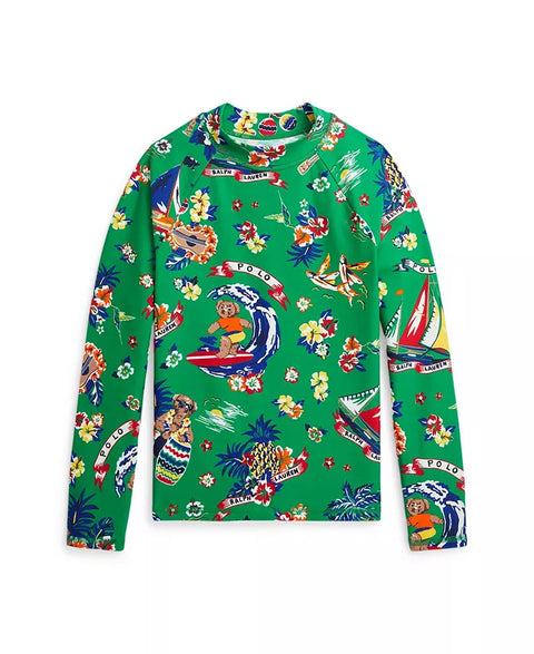 Polo Ralph Lauren Boy's Green Polo Bear Performance Long Sleeves Rash Guard Blouse |Polo Ralph Lauren In Lebanon