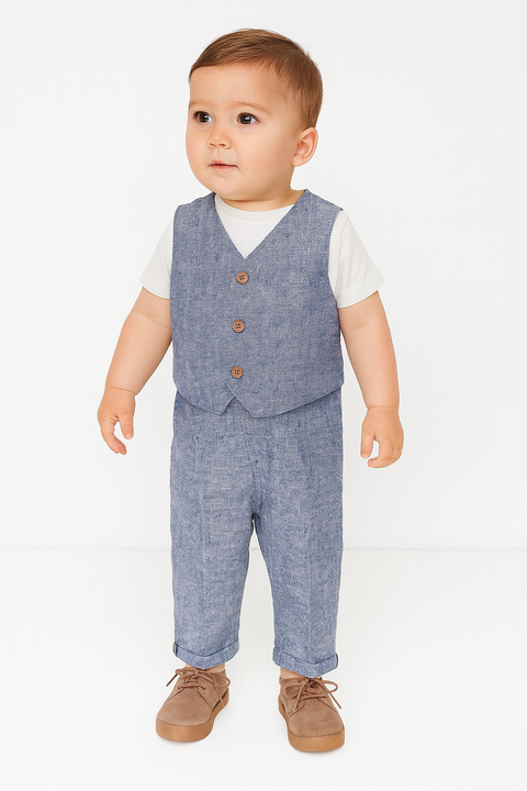 Reserved Baby Boy's Dark Grey Elegant Linen Set | Reserved In Lebanon