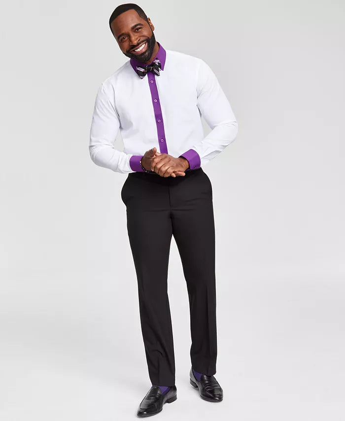 Tayion Collection Men's White & Violet Slim-Fit Long Sleeve Shirt | Tayion Collection In Lebanon