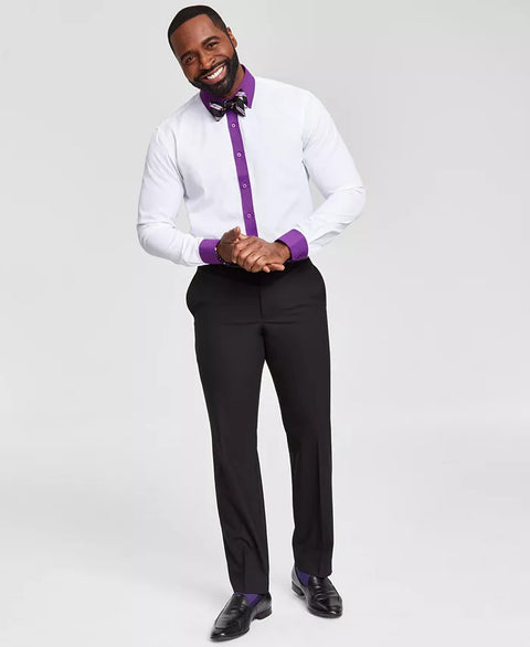 Tayion Collection Men's White & Violet Slim-Fit Long Sleeve Shirt | Tayion Collection In Lebanon