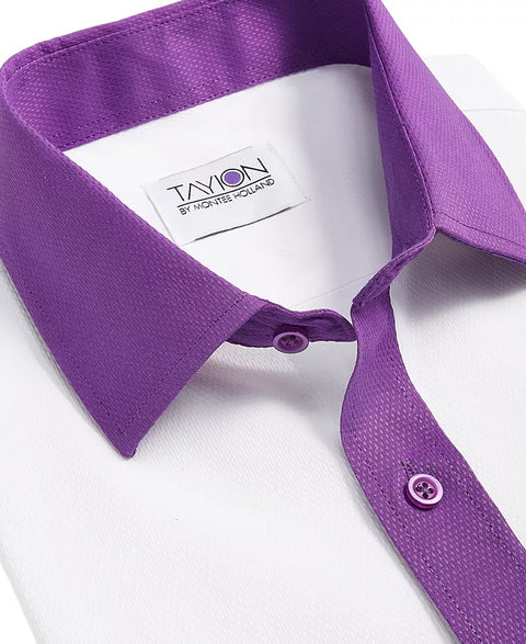 Tayion Collection Men's White & Violet Slim-Fit Long Sleeve Shirt | Tayion Collection In Lebanon