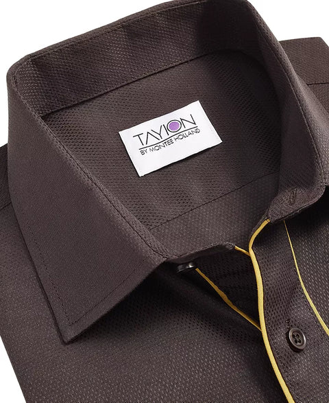 Tayion Collection Men's Dark Brown & Gold Slim Fit Dress Shirt |Tayion Collection In Lebanon