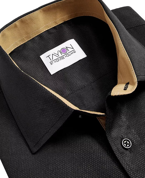 Tayion Collection Men's Black Slim-Fit Gold Trim Solid Dress Shirt | Tayion Collection In Lebanon