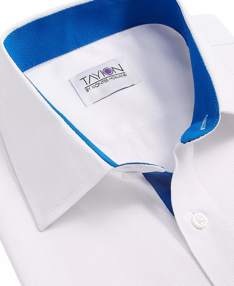 Tayion Collection Men's White Slim-Fit Blue Trim Solid Dress Shirt | Tayion Collection In Lebanon