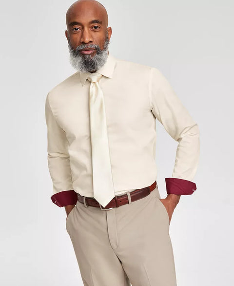 Tayion Collection Men's Cream Slim-Fit Creme Dress Shirt |Tayion Collection In Lebanon