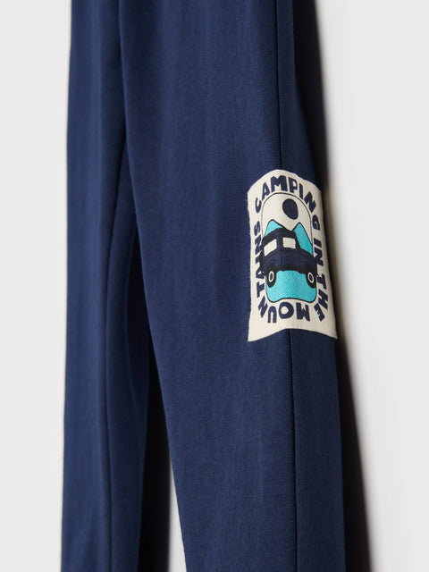 Navy blue sweatshirt with a logo patch on a white background
