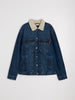 Sinsay Men's Dark Blue Denim Jacket With A Cozy Sherpa Collar