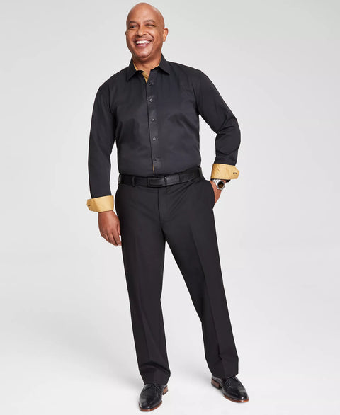 Tayion Collection Men's Black Slim-Fit Gold Trim Solid Dress Shirt | Tayion Collection In Lebanon