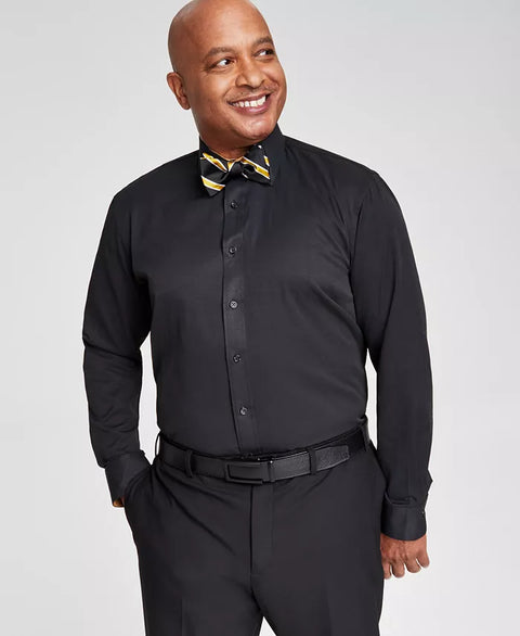 Tayion Collection Men's Black Slim-Fit Gold Trim Solid Dress Shirt | Tayion Collection In Lebanon