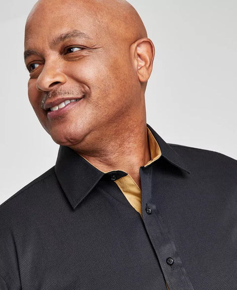 Tayion Collection Men's Black Slim-Fit Gold Trim Solid Dress Shirt | Tayion Collection In Lebanon