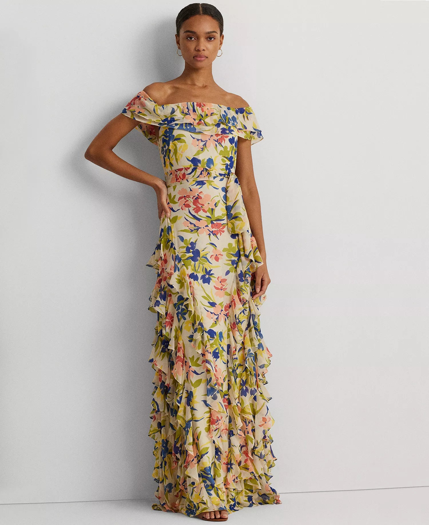Lauren Ralph Lauren Women's Multicolor Ruffled Floral Off-The-Shoulder Dress |Lauren Ralph Lauren In Lebanon