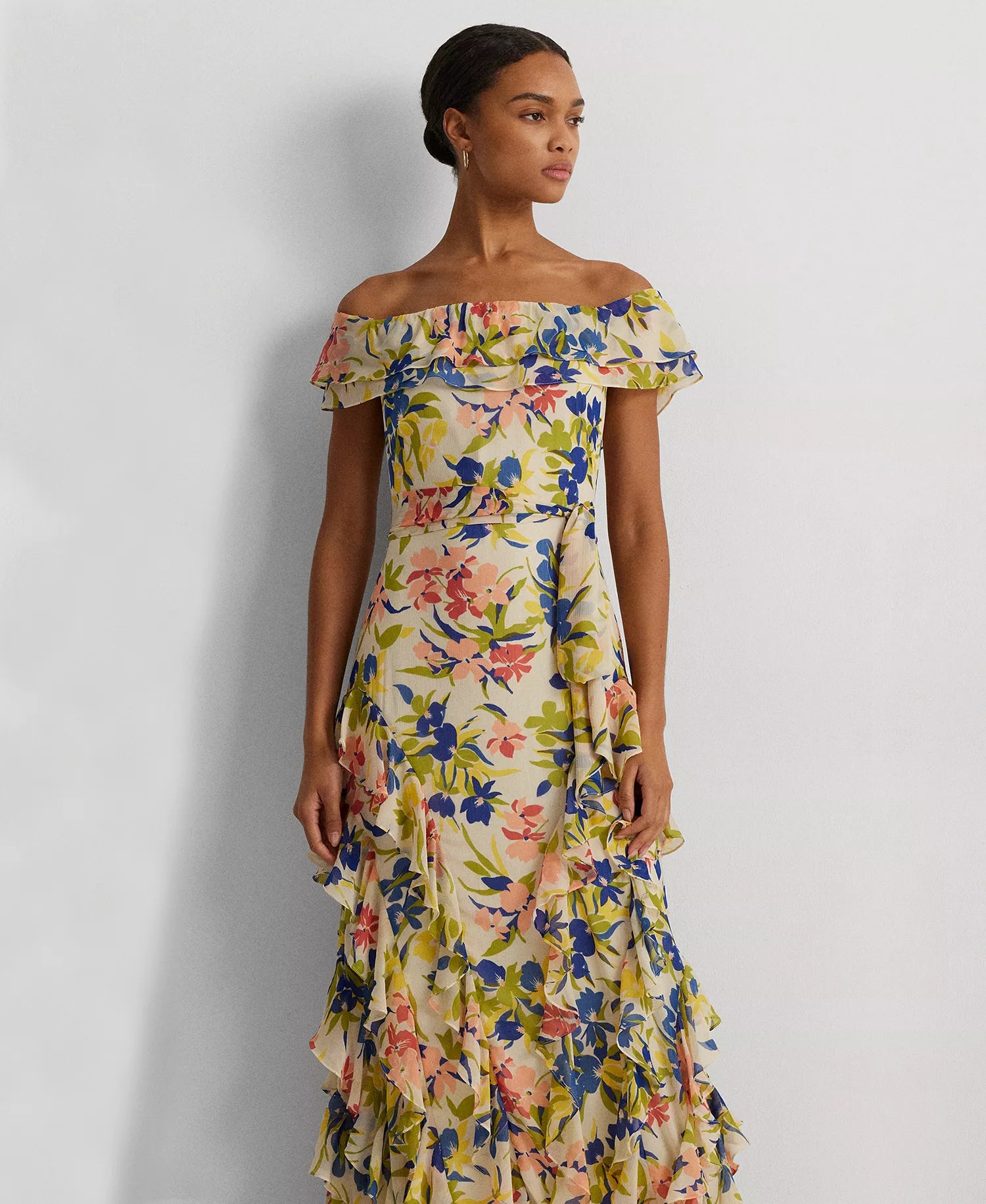 Lauren Ralph Lauren Women's Multicolor Ruffled Floral Off-The-Shoulder Dress |Lauren Ralph Lauren In Lebanon