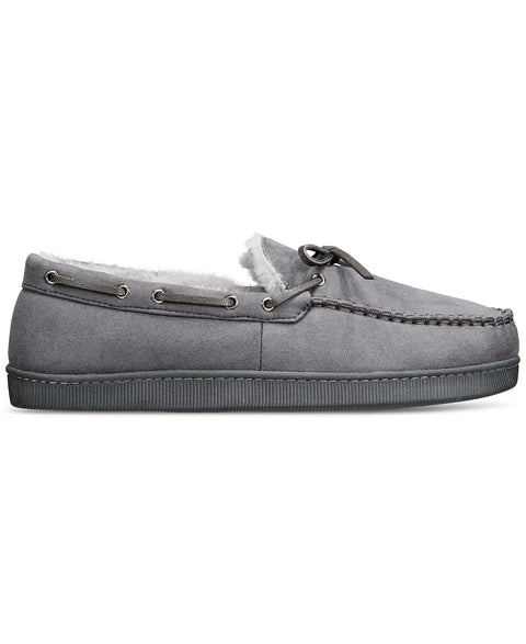 Club Room Men's Grey Faux-Suede Moccasin Slippers with Faux-Fur Lining | Club Room In Lebanon