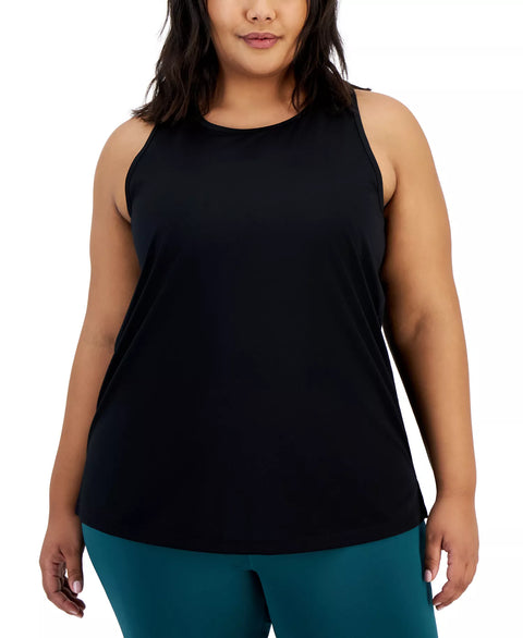 Id Ideology Women's Black Plus Size Solid Birdseye Mesh Racerback Tank Top | Id Ideology in Lebanon