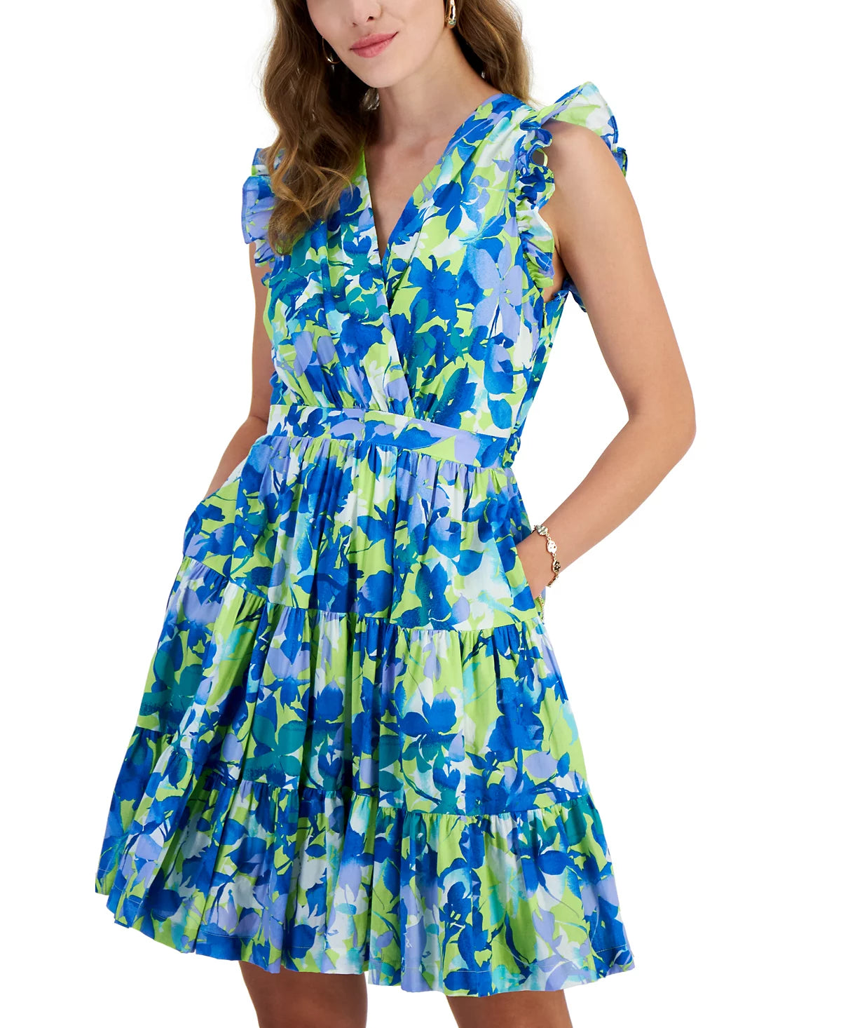 Taylor Women's Multicolor Petite V-Neck Sleeveless Cotton A-Line Dress | Taylor In Lebanon