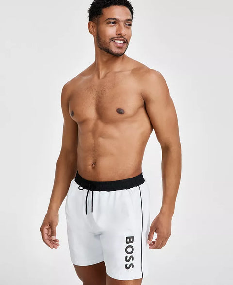 Boss by Hugo Boss Men's white & Black Logo 6" Swim Shorts | Boss In Lebanon