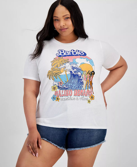 Love Tribe Women's White Trendy Plus Size Malibu Barbie Graphic T-Shirt|Love Tribe In Lebanon