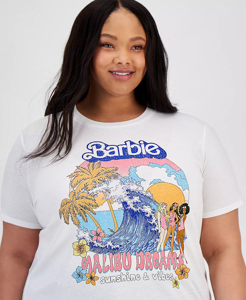 Love Tribe Women's White Trendy Plus Size Malibu Barbie Graphic T-Shirt|Love Tribe In Lebanon