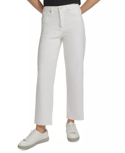 Calvin Klein Women's White High-Rise Cropped Stretch Cut-Hem Denim Jeans | Calvin Klein In Lebanon
