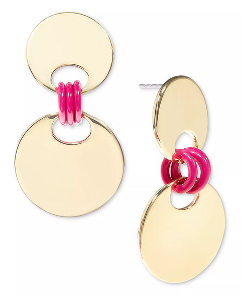 On 34th Women's Gold-Tone Pink Ring Link Double Disk Earrings | On 34th in Lebanon