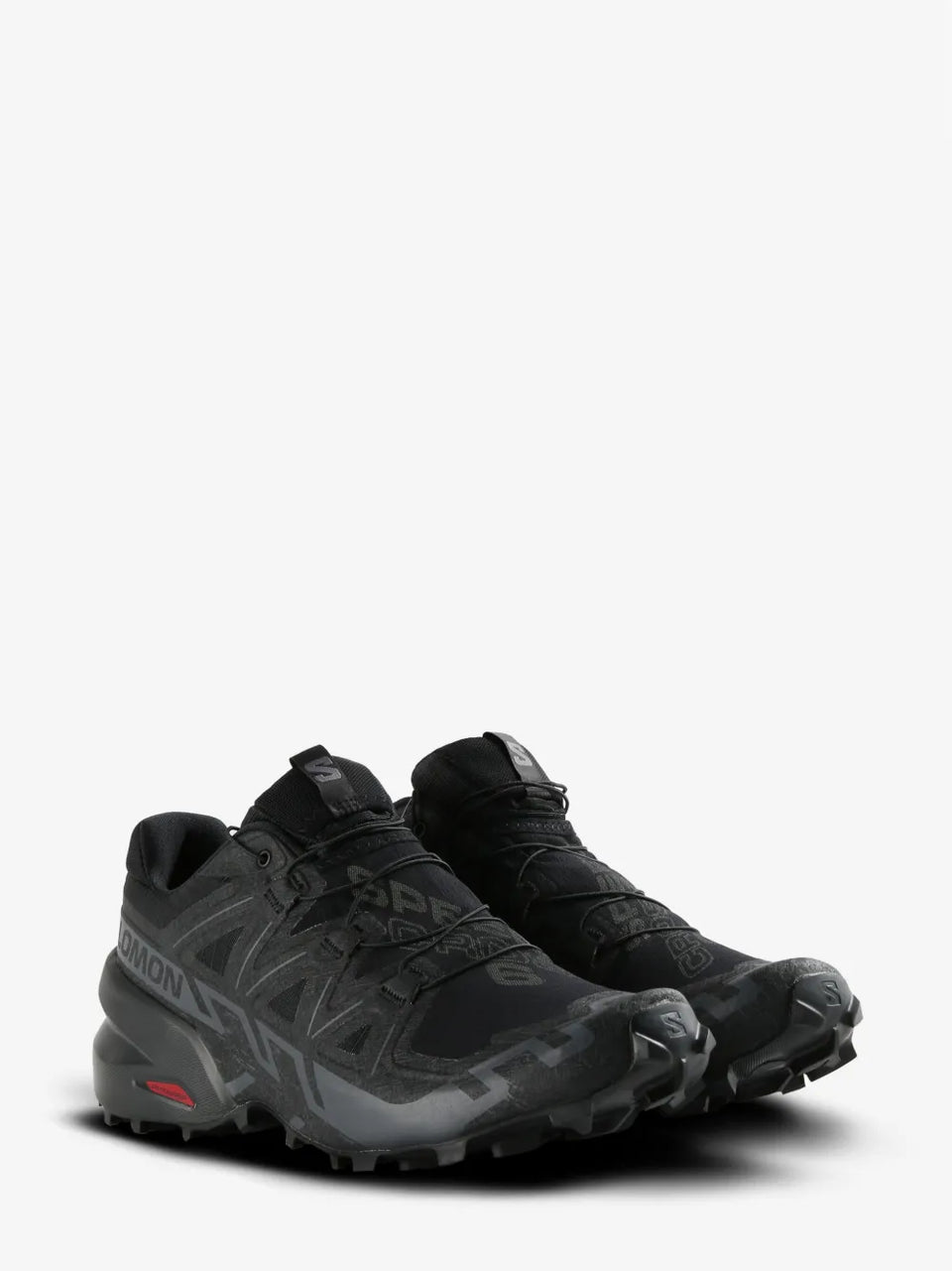 Black hiking shoes with visible brand logo on a white background