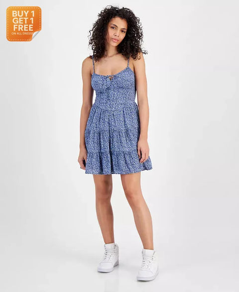 Tinseltown Women's Blue Printed Corset Tiered Mini Dress | Tinseltown  In Lebanon