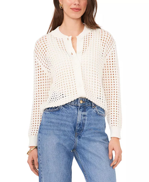 Vince Camuto Women's White Textured Mesh Button Bomber Jacket|Vince Camuto In Lebanon