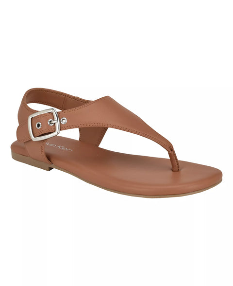 Calvin Klein Women's Brown Moraca Buckle T-Strap Flat Sandals | Calvin Klein In Lebanon